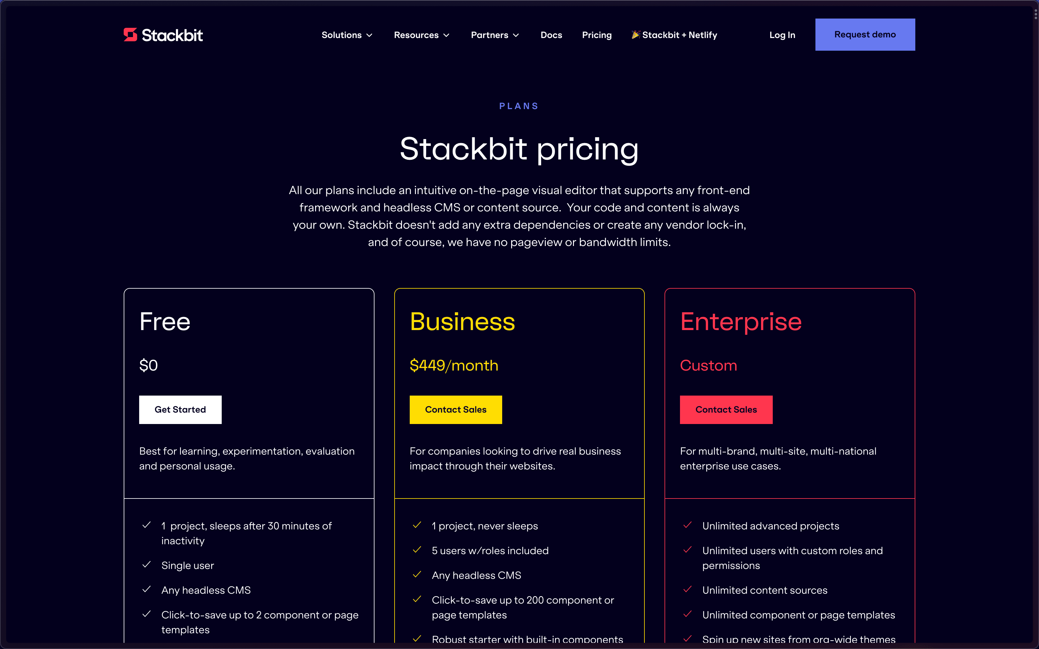 Stackbit Pricing Page